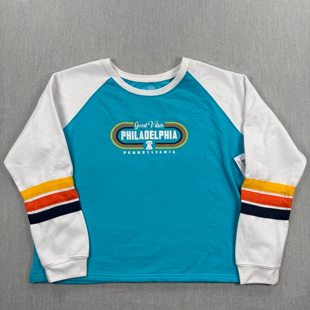 Philadelphia 'Good Vibes' Raglan Sweatshirt - Teal & White